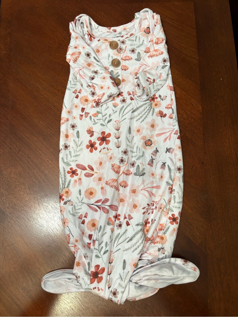 Caden Lane Floral White Pink Orange Green Knotted Gown